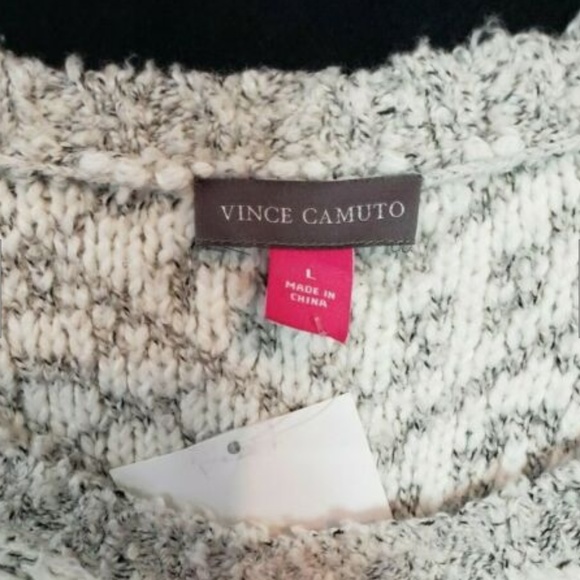 Vince Camuto Sweater Large knit gray white stripes - Picture 3 of 5